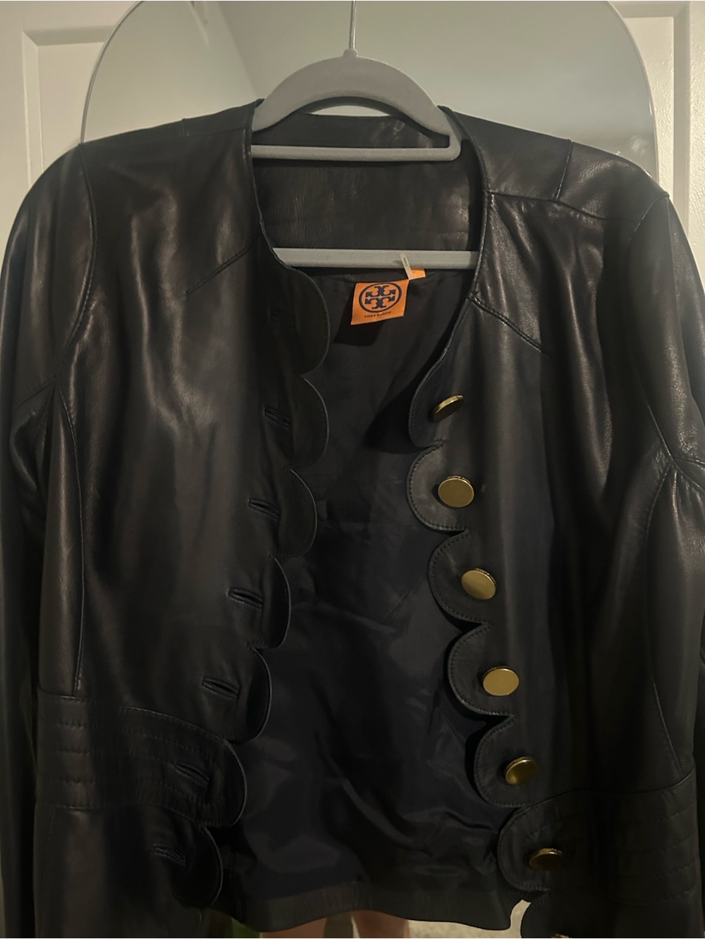 Tory Burch Cordelia Dark BlueLeather Scalloped Button Jacket New!
